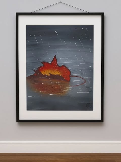 Feuille sous la pluie